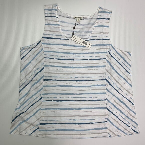 Spanner Tank Top 3X Plus Size NWT Cotton Blue Stripe Sleeveless Summer Shirt - Picture 5 of 10